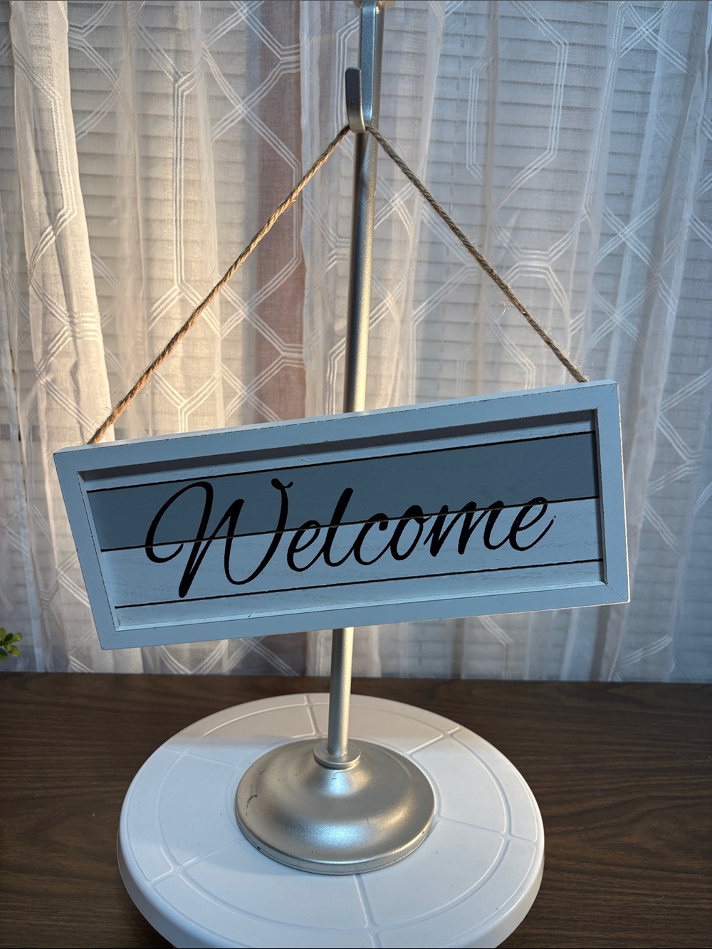 Welcome Hanging Sign - White and Black Home Accent 12x5